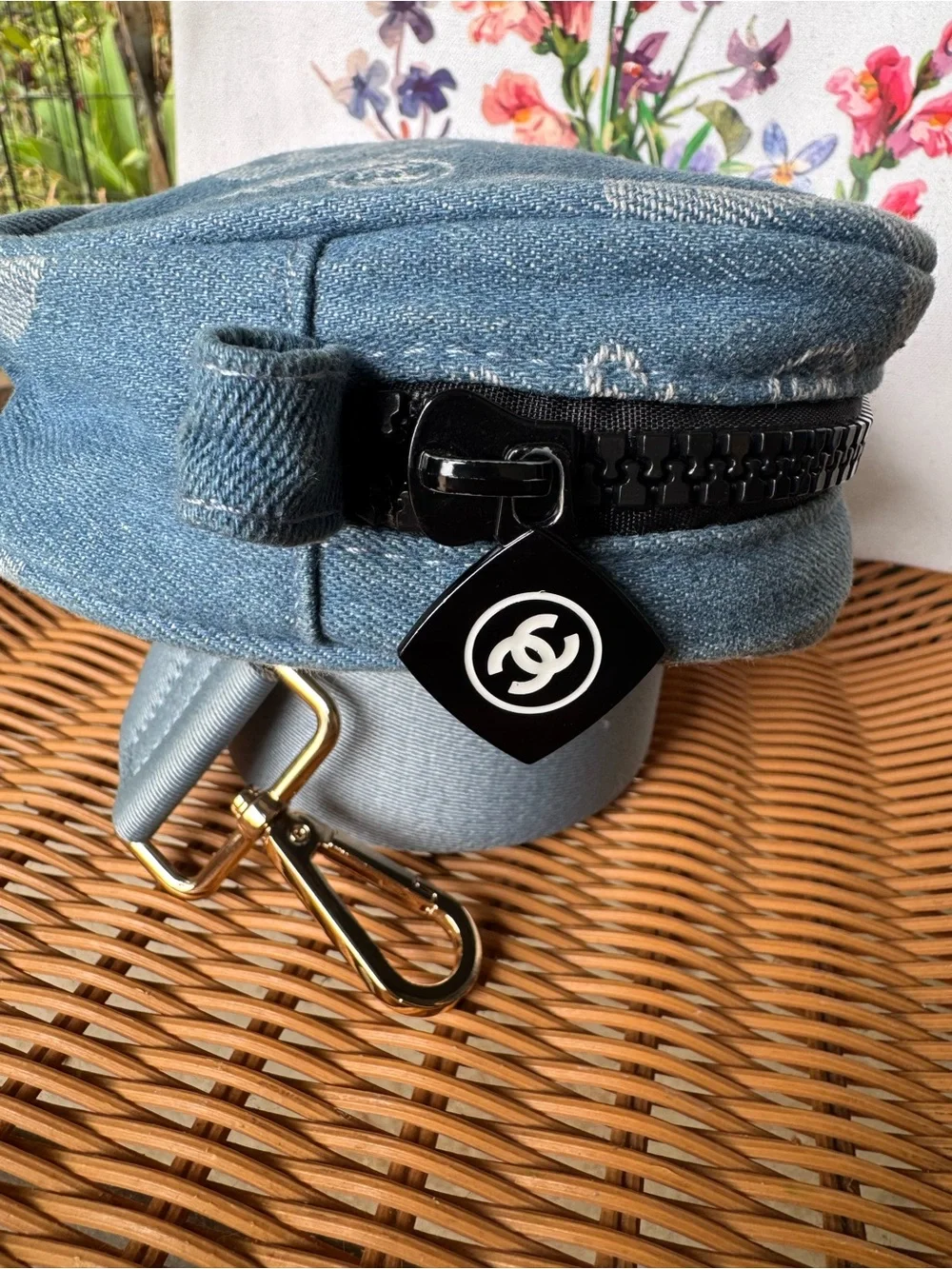 CHANEL Light Blue Denim Logo Canvas Beaute pouch/crossbody.